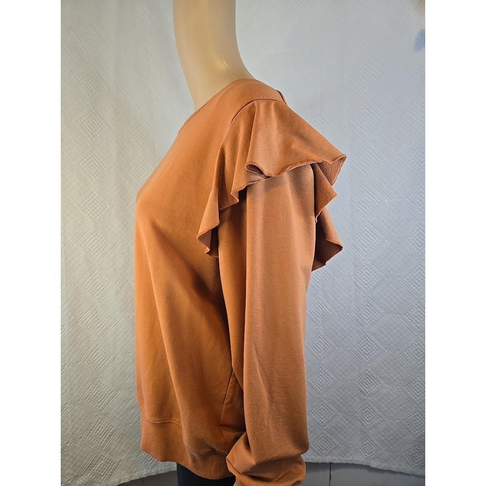 The Drop Rust Ruffle Shoulder Sweatshirt Large Soft Modal Blend Casual - Picture 6 of 8